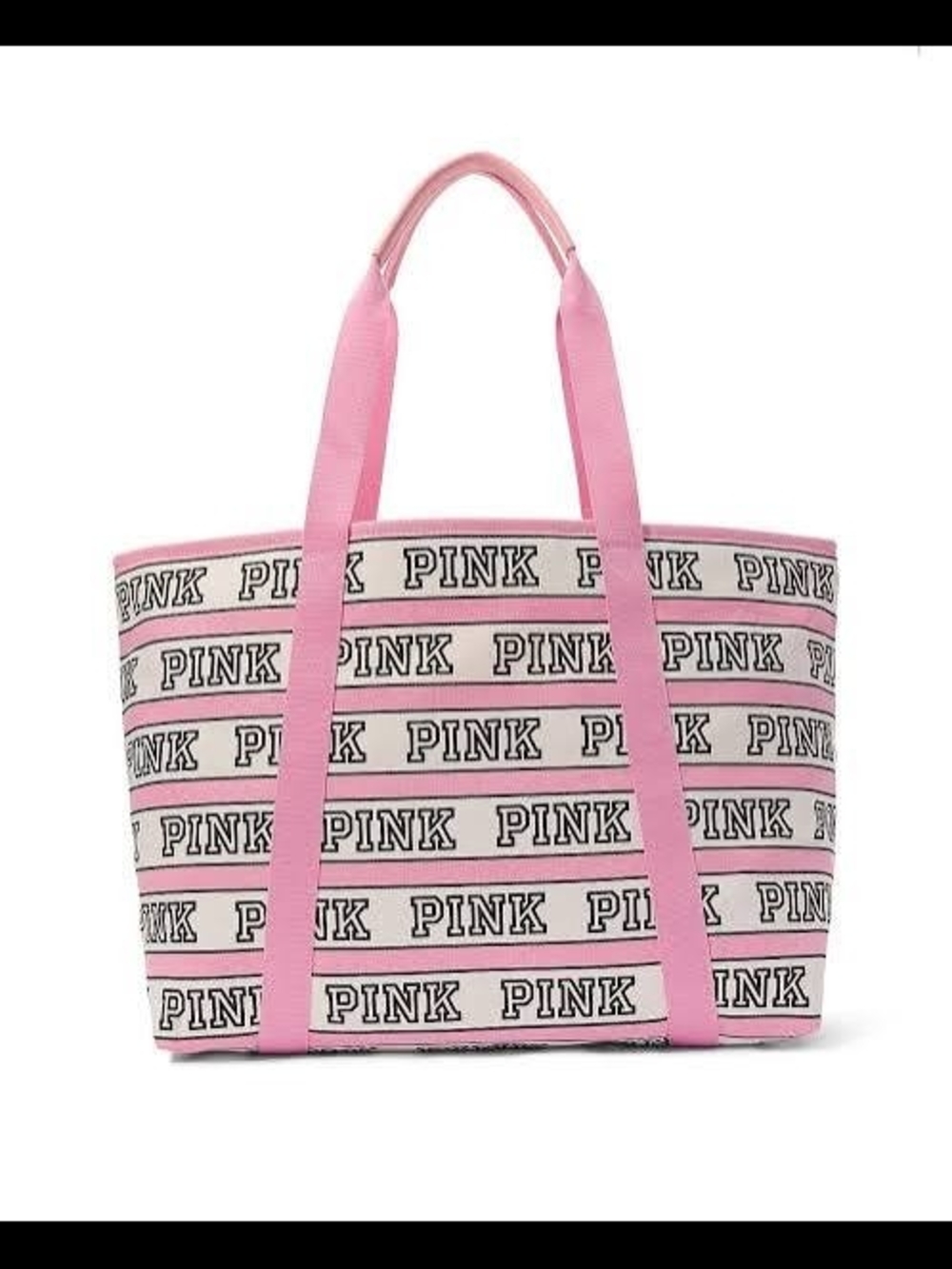 PINK Victoria's Secret Pink & White Logo Stripe Canvas Tote